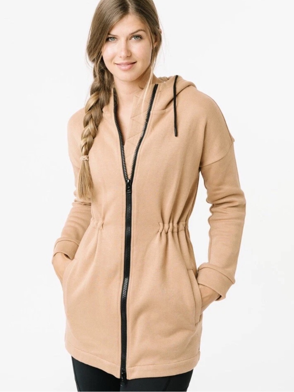 ZYIA Active Camel Long Hoodie Sweatshirt